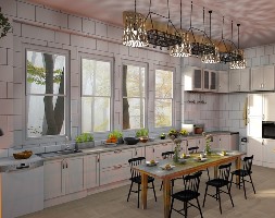 Casa Grande Arizona open interior designed kitchen with hanging lights